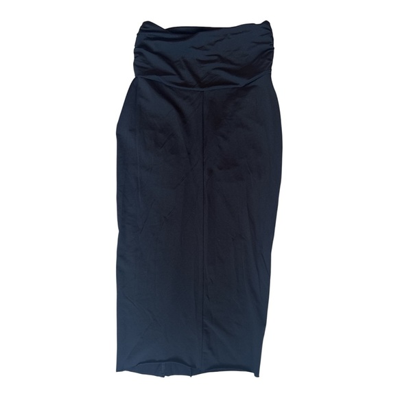 James Perse Rouched Side Midi Skirt Stretchy Black Raw Hem XS Size 0 NWT - Picture 2 of 9